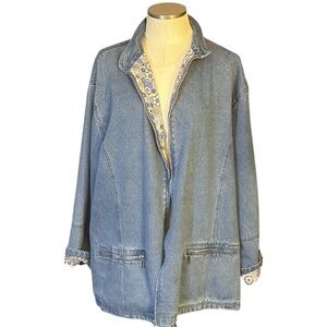 Comfort Corner Classic Blue Denim Ranch Coat Jacket with Floral Accents
